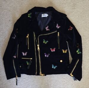 Lola + The Boys Black Jacket with Colorful Butterfly Embroidery